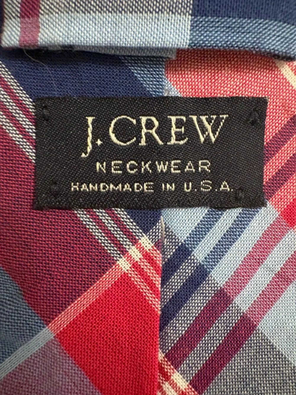 J.Crew Mens Plaid Cotton Slim Necktie Red Navy Blue